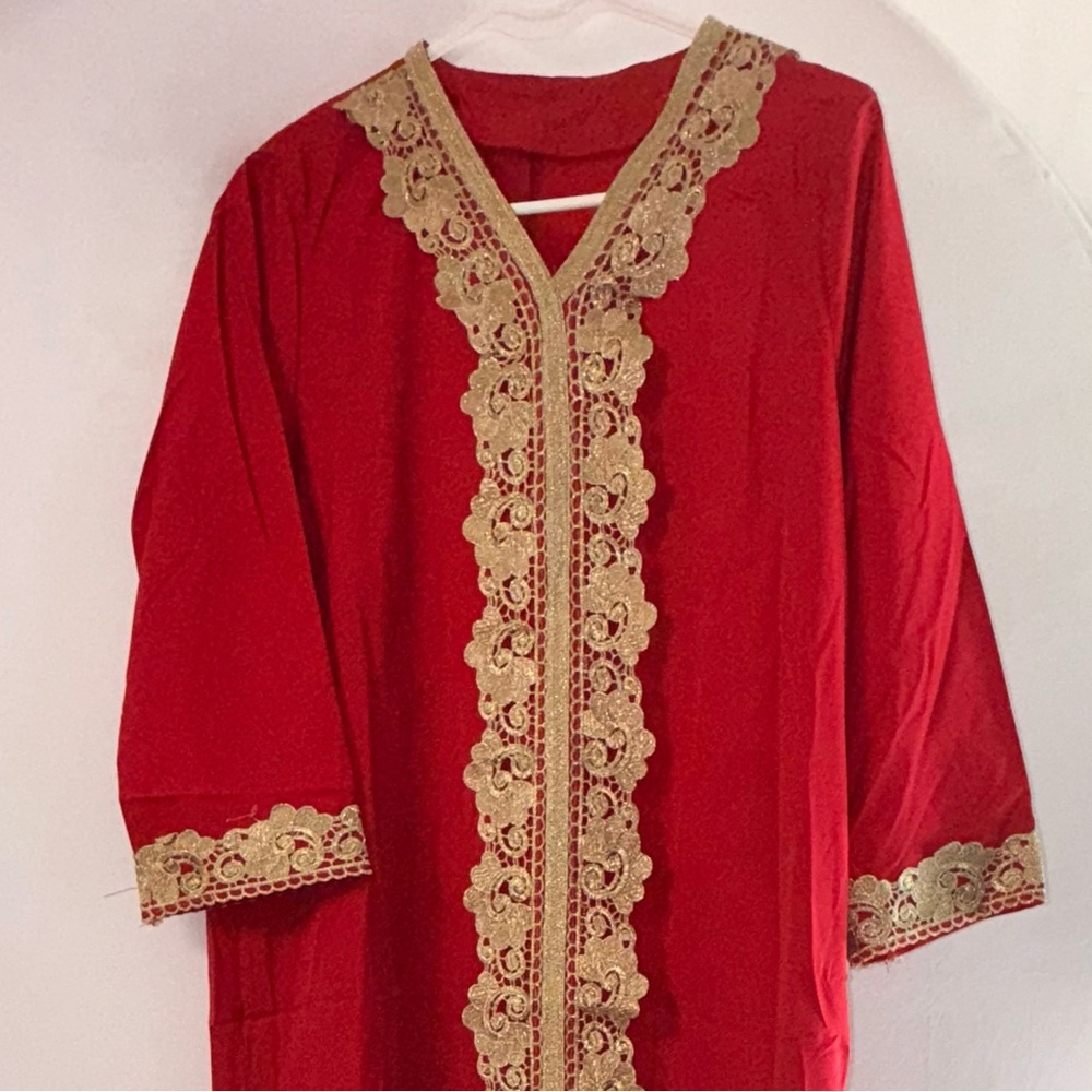 Red Kaftan with Gold Embroidery